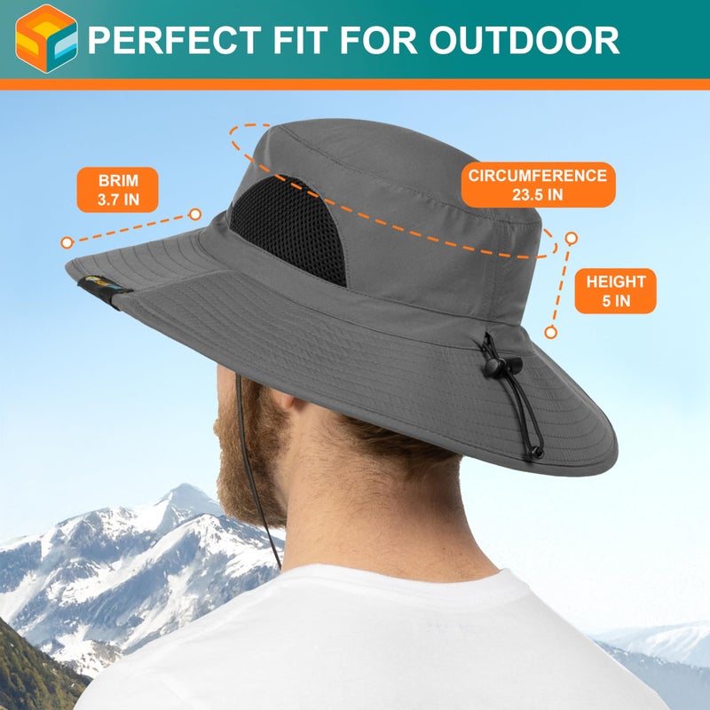Suncube SUN CUBE Wide Brim Sun Hat Men Women, Mens Fishing Hats Sun UV Protection, Womens Hiking Bucket Hat, Outdoor Summer Safari Beach Boonie, Camping Unisex UPF 50+ Gray - Image 5